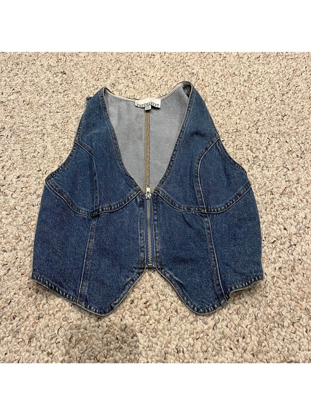 Freemarket Picture Perfect Denim Full Zip Vest Sz S Festival Western Cowgirl